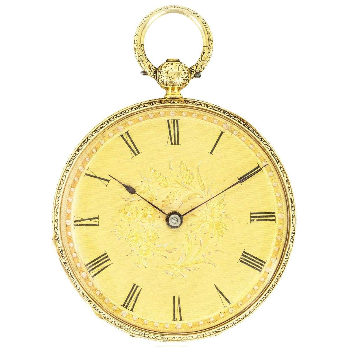 A Rare Gold Blue Enamel and Diamond Keywind Fob Watch C1860